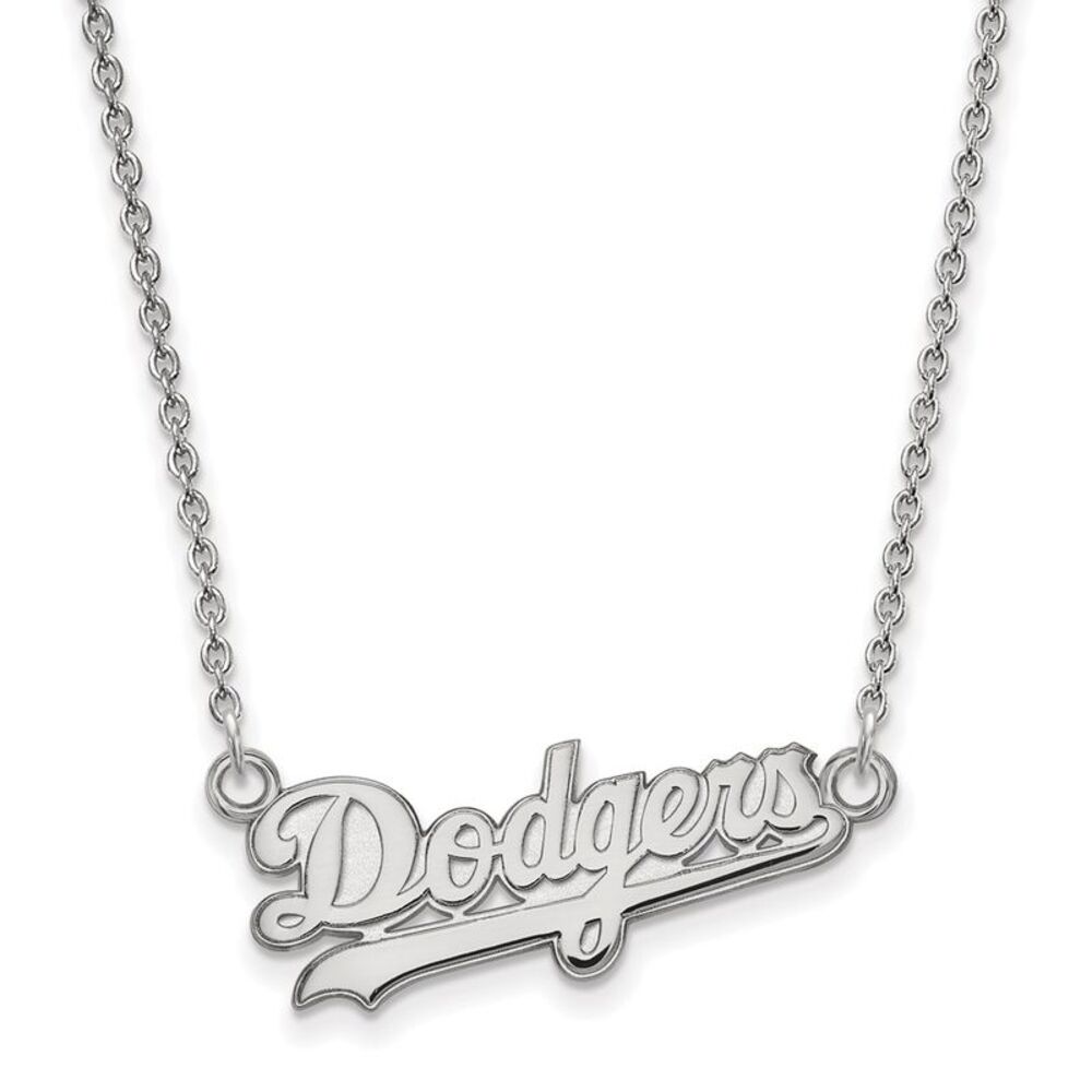 10K White Gold MLB Los Angeles Dodgers Small Script Necklace, 18 Inch